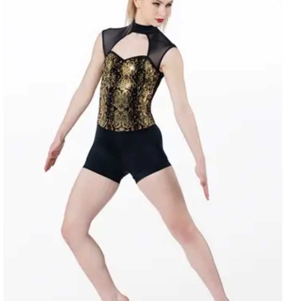 Black and Gold Girls Dance Costume with 2 Skirts